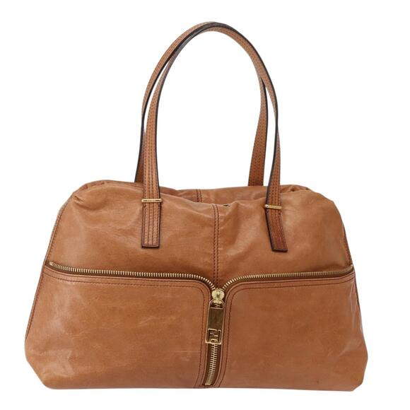 FENDI Unzipped Tote Bag Leather Brown Gold - Picture 1 of 13
